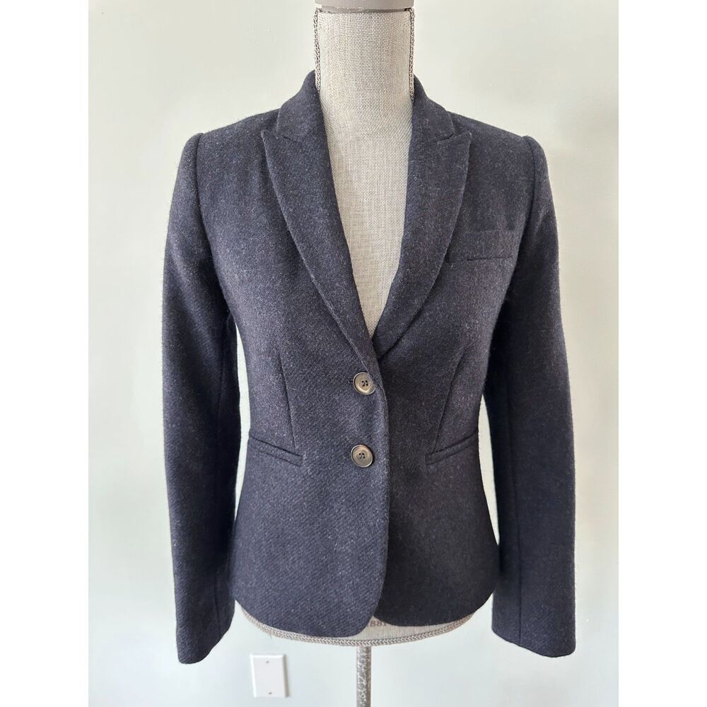 Boden British Tweed by Moon Navy Wool Blazer US 2R Preppy Academia Office Wear
